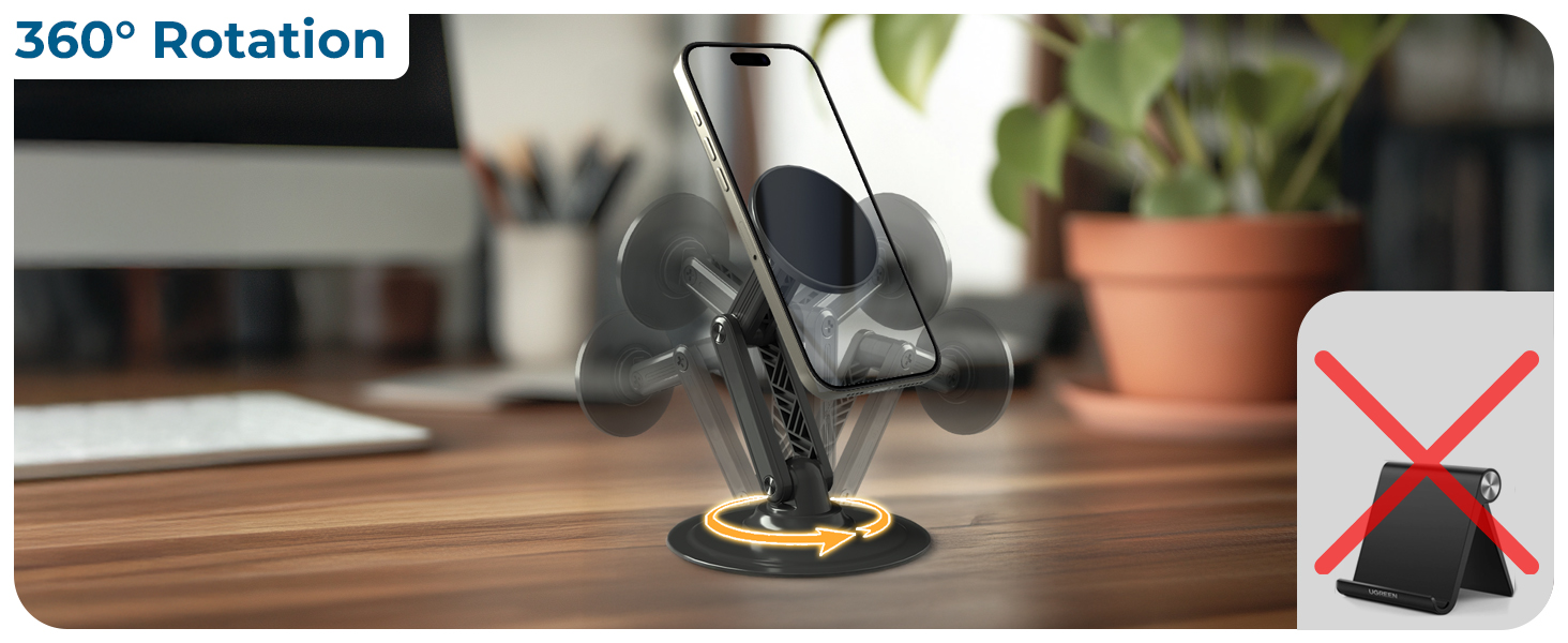 MagSafe phone holder with 360° rotation, a stable desk phone holder keeping your iPhone at any angle