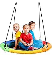 Odoland 40 inch Kids Saucer Tree Swing, Large Outdoor Chidren Round Rope Swing Installed on Tree ...