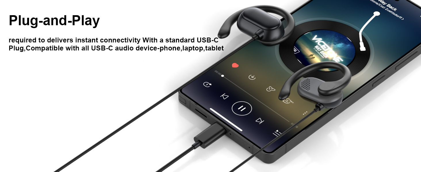 usb c Headphones Wired Over Ear for Samsung Type C Earphone Over Ear Wired Earbuds with Ear Hook