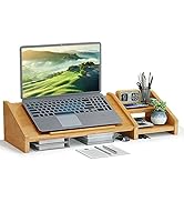 Ufine Bamboo Laptop Stand for Desk 3 Heights Adjustable Notebook Stand Computer Monitor Riser wit...