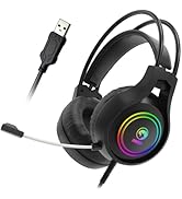 MARVO H8921 Gaming Headset with Mic, Wired Headphones Over Ear, USB Headset with Surround Sound, ...
