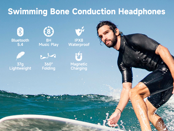 Bone conduction headphones for swimming, IPX8 waterproof