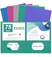 Two Pocket Folders, RAZCC 75 Pack File Folders with Pockets Fit Letter Size Paper, Thick Paper Fi...