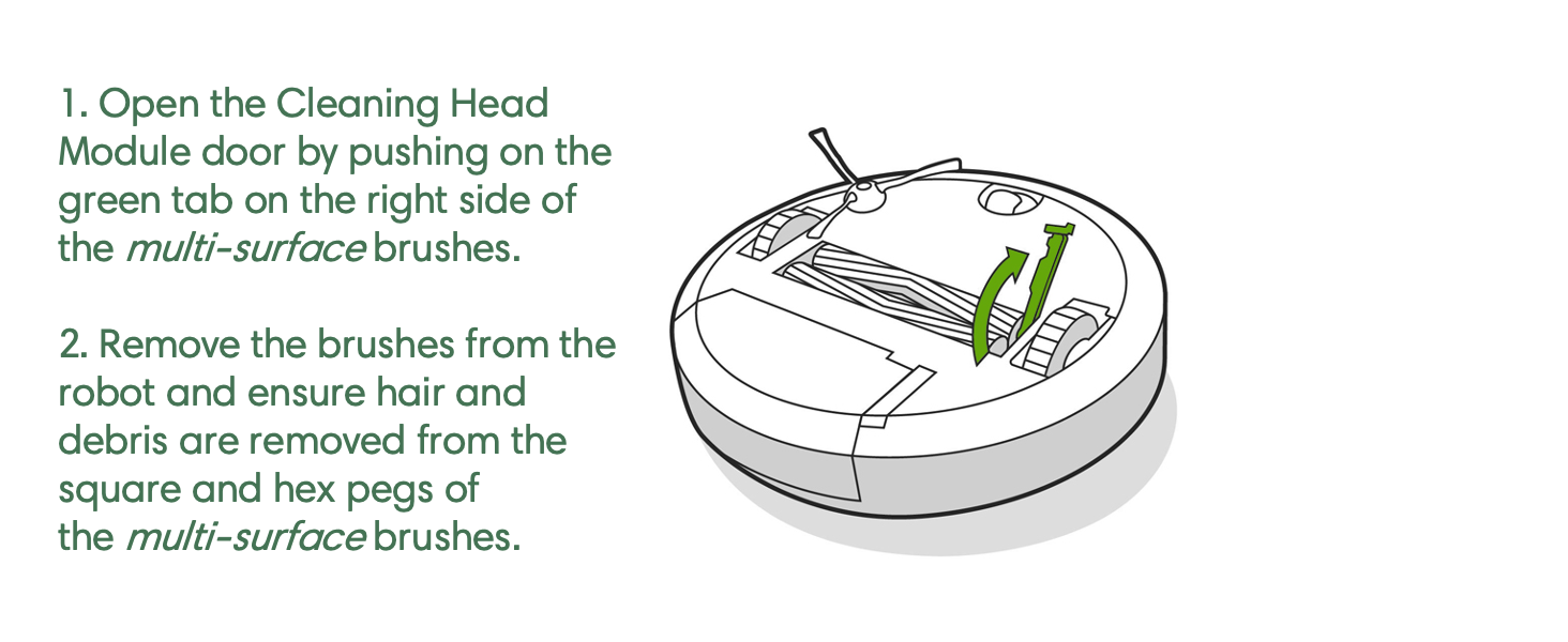 1. Open the Cleaning Head Module door and remove brushes from robot