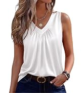 Zeagoo Womens Tank Tops Satin Silk Sleeveless Tops V Neck Pleated Shirts | Camisole Tops for Wome...
