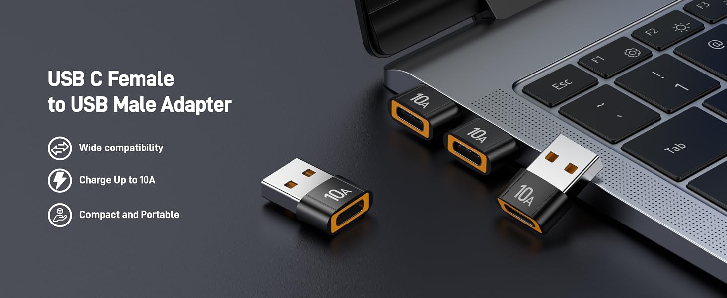usb male to usb c female adapter 10 pack