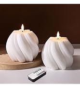 Girimax White Swirl Flameless Candles with Remote, Aesthetic Twirl LED Pillar Candle Housewarming...