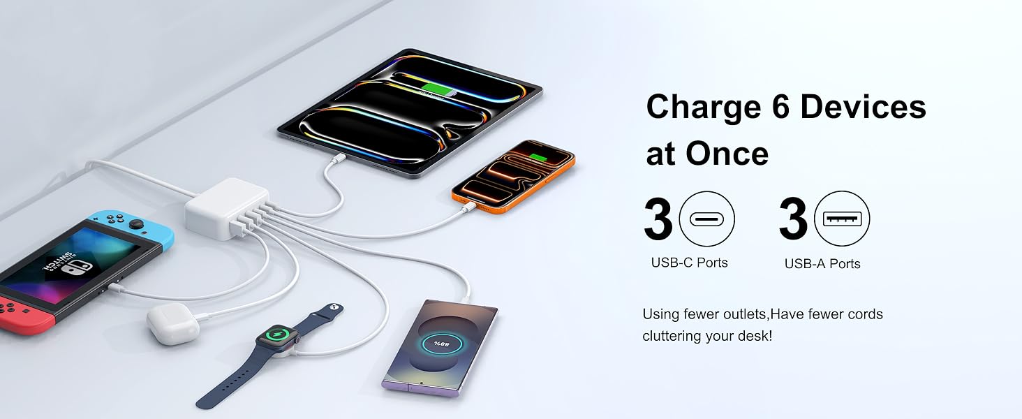 6 Ports for Fast Charging