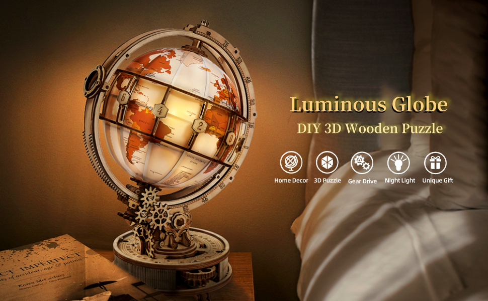 ROKR 3D wooden puzzles for adults globe light st003