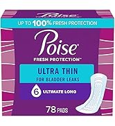Poise Ultra Thin Incontinence Pads &amp; Postpartum Pads for Bladder Leaks, 6 Drop Ultimate Absorbenc...