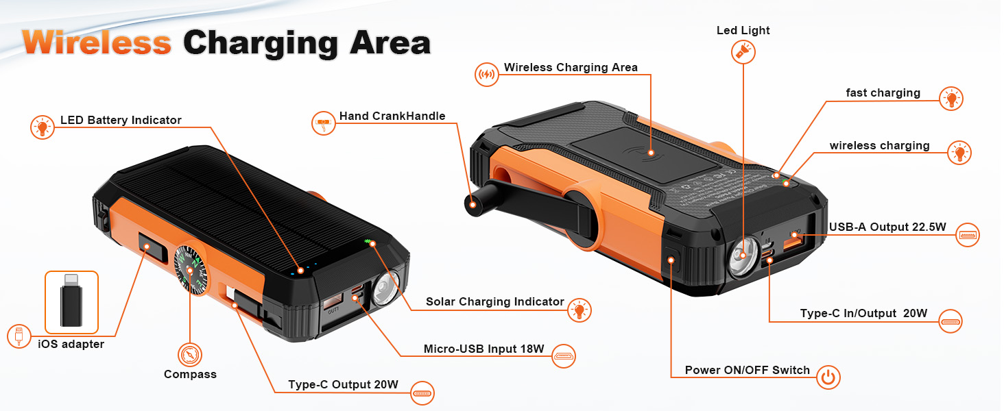 Kepswin power bank features a built-in Type-C retractable cable and a detachable Lightning adapter