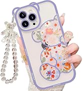 IAIYOXI for iPhone 15 Pro Max Case with Cute Flowers Bear Pattern, Camera Protector, Clear Phone ...