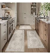 HUGEAR Beige Kitchen Rug Sets 3 Piece 20x32/20x48/20x59 Inch Vintage Oriental Medallion Entryway ...