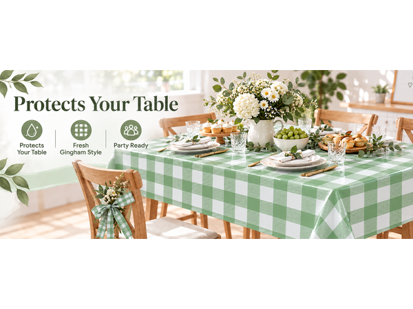sage green gingham tablecloth
