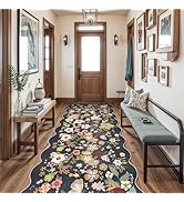Kitchen Runner Rug 3x8 Scalloped: Hallway Washable Floral Vintage Rugs Soft Low Pile Carpet for B...