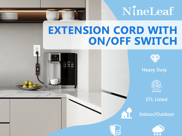 Outdoor Extension Cord with On/Off Waterproof Switch