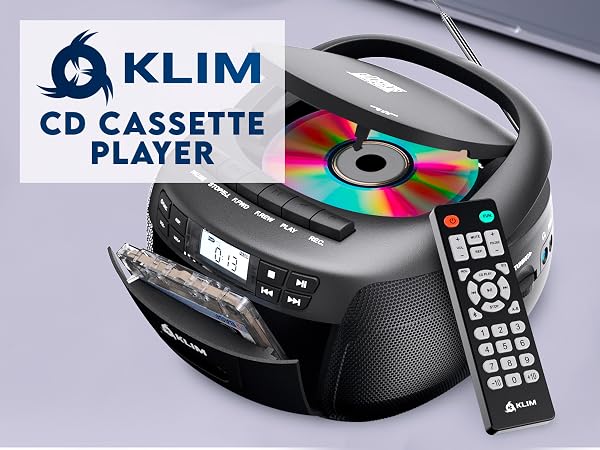 CD Player &amp; Cassette Tape Player with Case, Bluetooth Boombox, AM/FM Radio, Stereo Sound