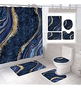 BEIFIVCL 4Pcs Luxury Marble Shower Curtain Sets, Bathroom Set with Curtain,Toilet Lid Rug, Contou...