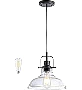 Zlepmlla Black Industrial Pendant Light Farmhouse 1-Light with Adjustable Cord, Seeded Glass Shad...