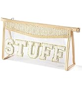 newplenty Clear Boho Patch Makeup Bag, Letter STUFF Cosmetic Bag, Transparent Travel Toiletry Bag...