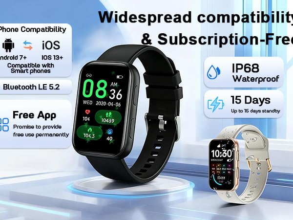 A smartwatch compatible with Android and iOS smartphones.