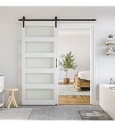 SmartStandard 36 x 84 in Sliding MDF Barn Door with 6.6FT Sliding Door Hardware Kit &amp; Handle, Pre...