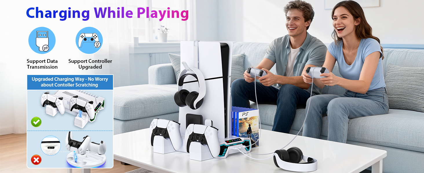 playstion 5 cooling stand with cooling fan and controller docking station