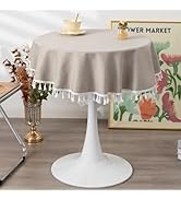 YZKITM Small Round Tablecloth Solid Vintage Grey Fabric Tassel Table Cloth Rustic Farmhouse Decor...
