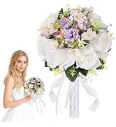 Qeedy Wedding Bouquet for Bride – 8 Inch Artificial Silk Roses, Realistic Bridal &amp; Bridesmaid Bou...