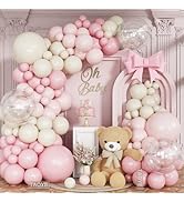 Pink White Balloon Arch Kit, Double Stuffed Pastel Pink Ivory White Balloon Garland, Baby Pink Cr...
