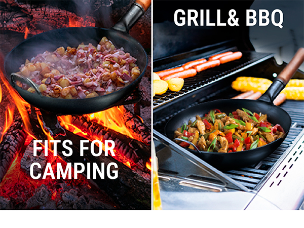 13.5&amp;amp;#34; Carbon Steel Wok Pan – Pre-Seasoned Flat Bottom