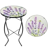 MUMTOP Outdoor End Tables for Patio, Lavender Small Round Side Table, Glass Accent Table for Outs...