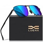 LUENX Rectangular Polarized Aviator Sunglasses for Men Retro Pilot Shades Driving UV400 Protection