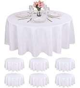 Kesfey 6 Packs Round White Polyester Table Cloths 60 inch Stain and Wrinkle Tablecovers Banquet T...