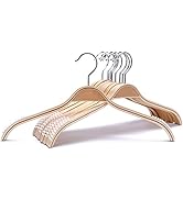 JS HANGER Lightweight Non Slip Wooden Hangers - 10 Pack Heavy Duty Wood Coat Hangers with Soft St...