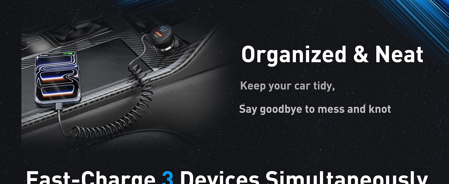 3-Port 90W Fast USB C Car Charger Adapter