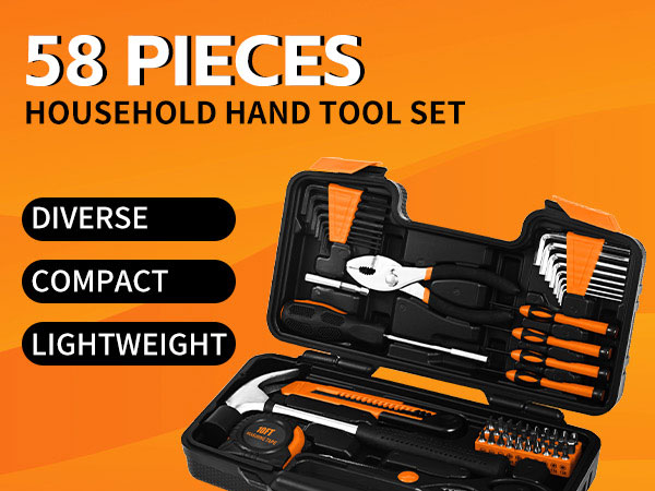 58 Piece Household Tool Set, General Household Hand Tool Kit with Plastic Toolbox Storage Case