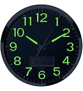 Plumeet Night Light Wall Clock, 14’’ Large Bedroom Wall Clocks with Glowing LCD Display, Silent B...