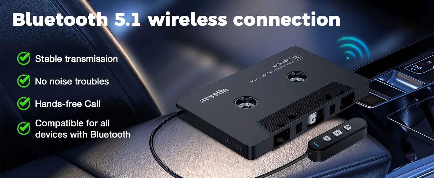 Arsvita Cassette Bluetooth Adapter for Car