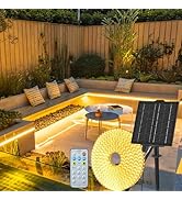 Gaoxun 50ft Solar LED Strip Lights Outdoor, 960 LED, Warm White Flexible Tape Light with Remote C...