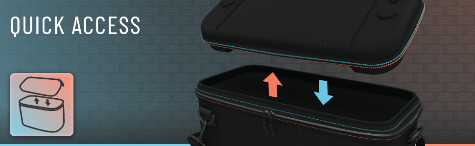 Travel case for Nintendo Switch 2 with storage compartments and accessories.