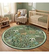 GarveeHome Jungle Round Washable Rugs 4ft Non-Slip Soft Round Rug for Kids Room, Animal Print Tig...