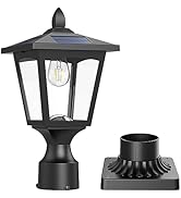 Solar Post Lights, 6000K Dusk to Dawn Solar Lamp Post Light with Pier Mount Base, Solar Post Ligh...