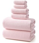 REDKISS 6 Piece Pink Towel Set, Extra Large Microfiber Bathroom Towels Set, 2 Bath, 2 Hand, 4 Was...