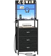 Furologee 44'' Tall Nightstand with Charging Station, Bedside Table with LED Lights, End Table wi...