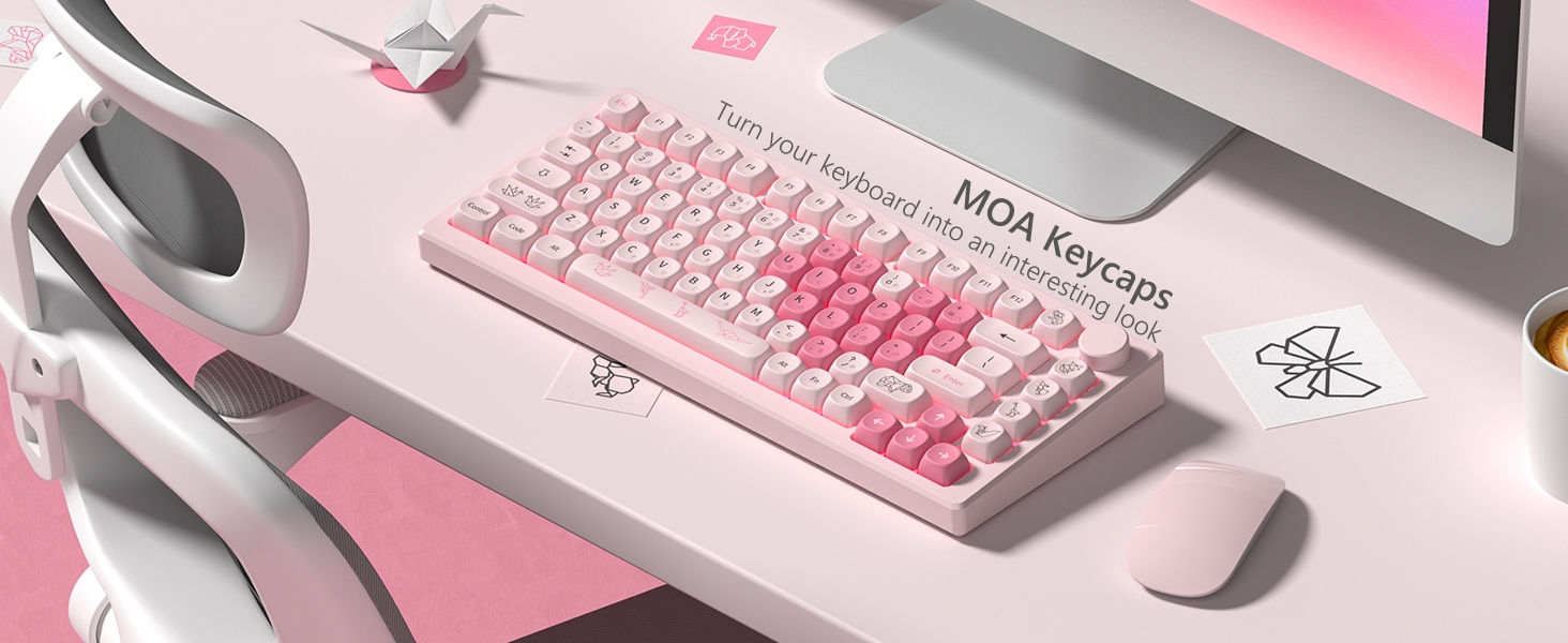 Womier Pink Keyboard Keycaps 60 65 75 100 Percent, MOA Profile Cute Keycap PBT