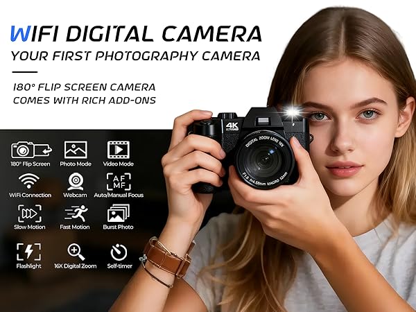4k digital camera with flip screen for beginners teens photography 2