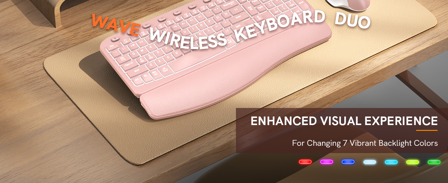 7 colored backlit wireless keyboard and mouse