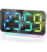 SZELAM Digital Alarm Clock,7.4" LED Mirror Clock with USB C Charging Port,10 Modes RGB Night Ligh...