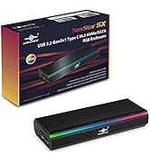 Vantec NexStar SX, USB 3.2 Gen2x1 Type C RGB Enclosure for M.2 NVMe or M.2 SATA, Multi-Color RGB,...